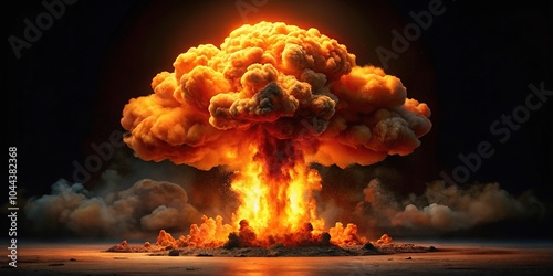 Realistic atomic bomb explosion with smoke on black background