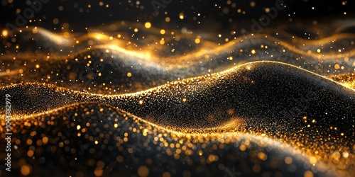 Abstract Gold Glitter Waves with Bokeh Effects