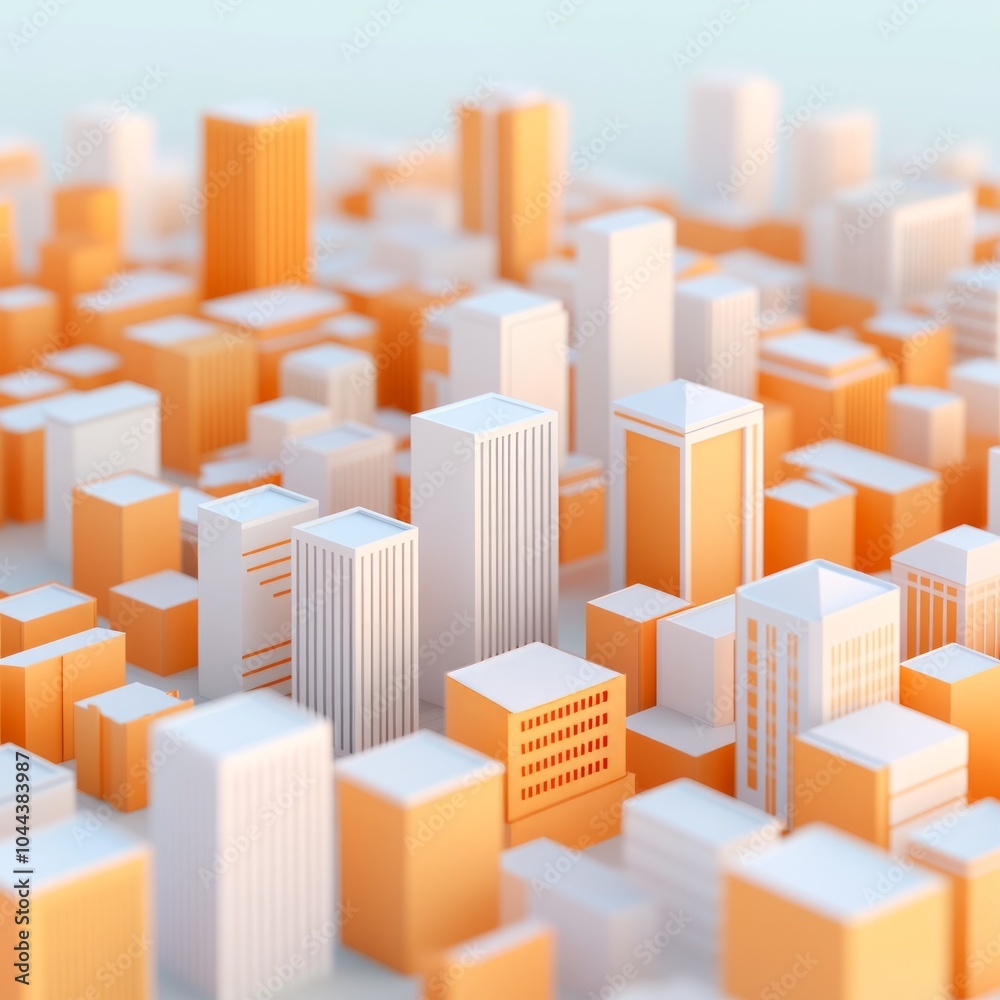 Fototapeta premium A stylized cityscape featuring buildings in orange and white hues.