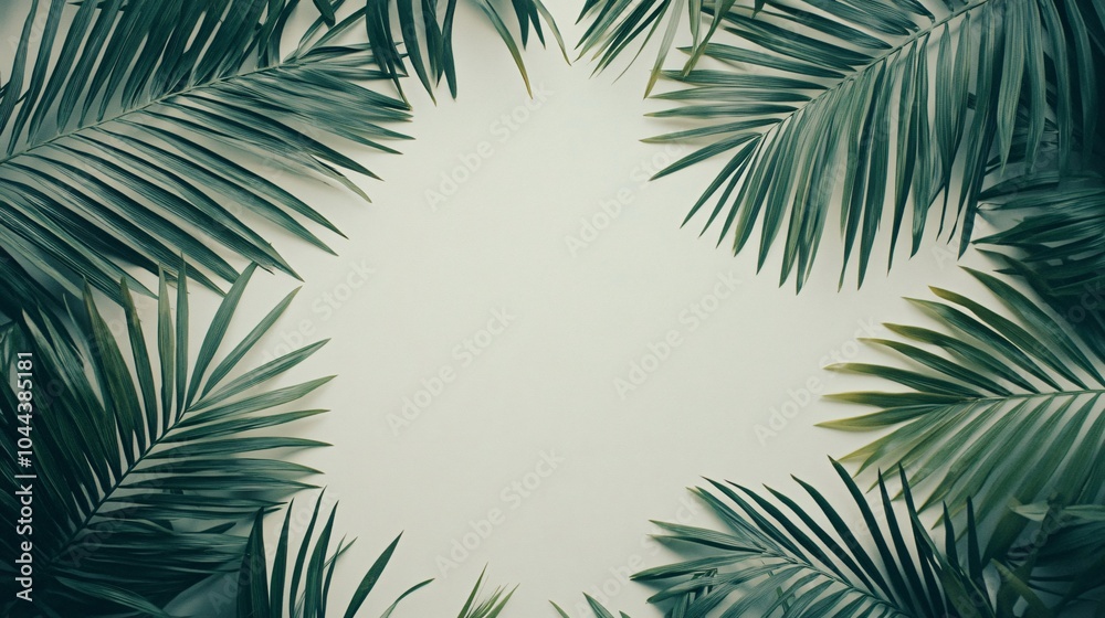 Tropical Palm Leaves Frame on White Background Tropical Palm Leaves Frame on White Background