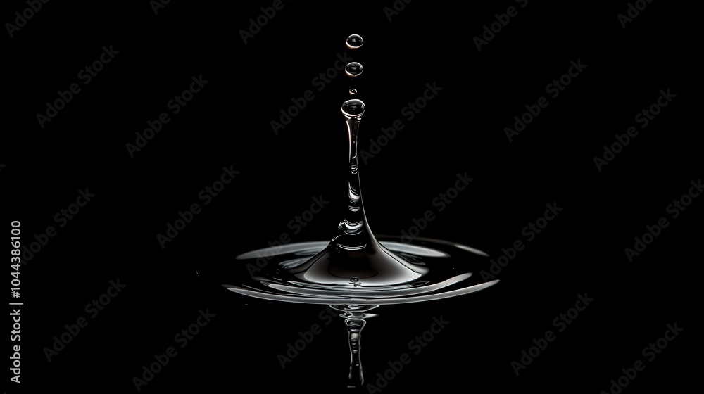 Water Drop Suspended in Mid Air Against Black Background