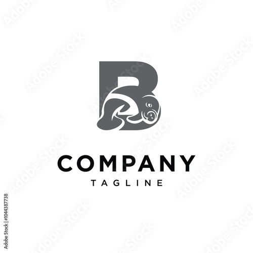 Letter B Dugong Logo Icon Vector.