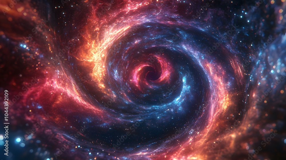 Starry particles swirling in a vortex around the being creating a celestial dance of creation and imagination Starry particles swirling in a vortex around the being creating a celestial dance of creation and imagination