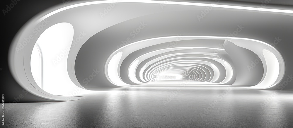 Abstract White Tunnel with Curved Walls and Light Abstract White Tunnel with Curved Walls and Light