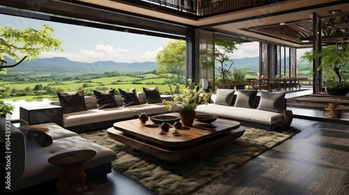 Modern Living Room with Panoramic Mountain View