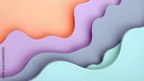 Soft, fluid shapes in pastel tones—peach, lavender, and mint—intertwined and overlapping like flowing water, with subtle gradients and soft edges, creating a calming and organic feel. photo