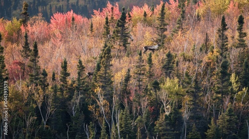 Caribou Migration Through Colorful Autumn Forest