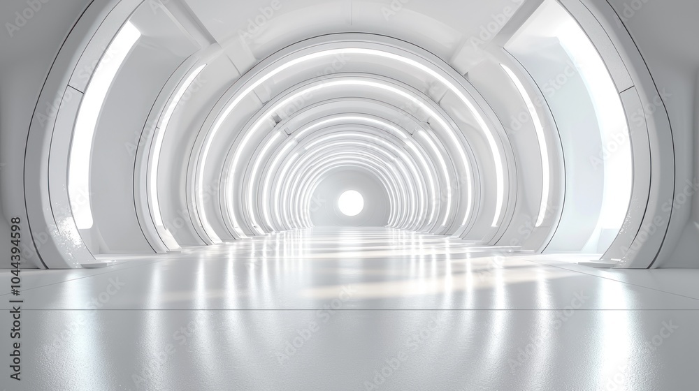 Fototapeta premium Futuristic White Tunnel with Illuminated Arches