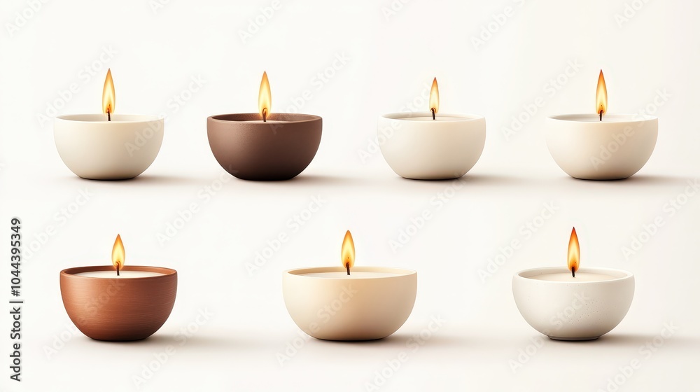 Set of Six Burning Candles in Different Colors. Set of Six Burning Candles in Different Colors.