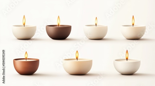 Set of Six Burning Candles in Different Colors.