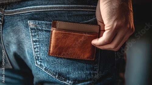 Stylish Leather Wallet in Back Pocket of Jeans