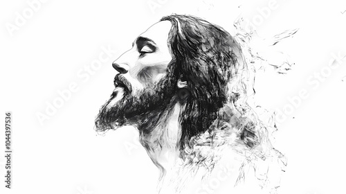 Sketch of jesus christ on white background with copy space, generative ai. AI Overlord. Illustration