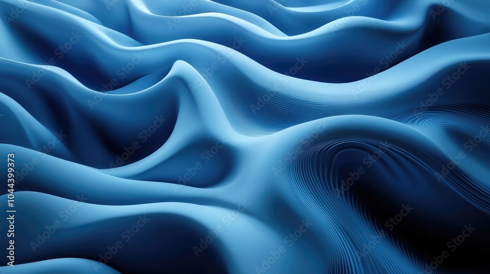 Fototapeta premium Abstract Blue Wavy Surface with Detailed Lines