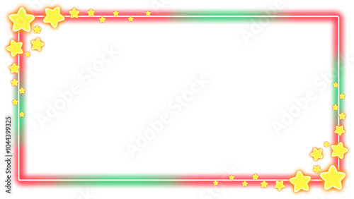 クリスマス　ネオンのフレーム　枠　キラキラ　スター　飾り　素材　光る　光線　ライト　おしゃれ　ファンタジー　シンプル　飾り罫　囲み　見出し　タイトル　キャンペーン　白背景　白バック　透過　16:9