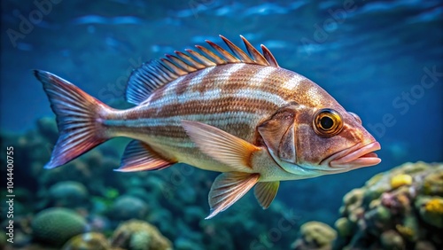 Red sea fish Stegastes nigricans swimming in a forced perspective photo