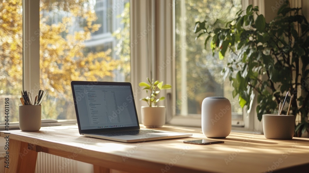 beautiful well-lit work office with a view of nature