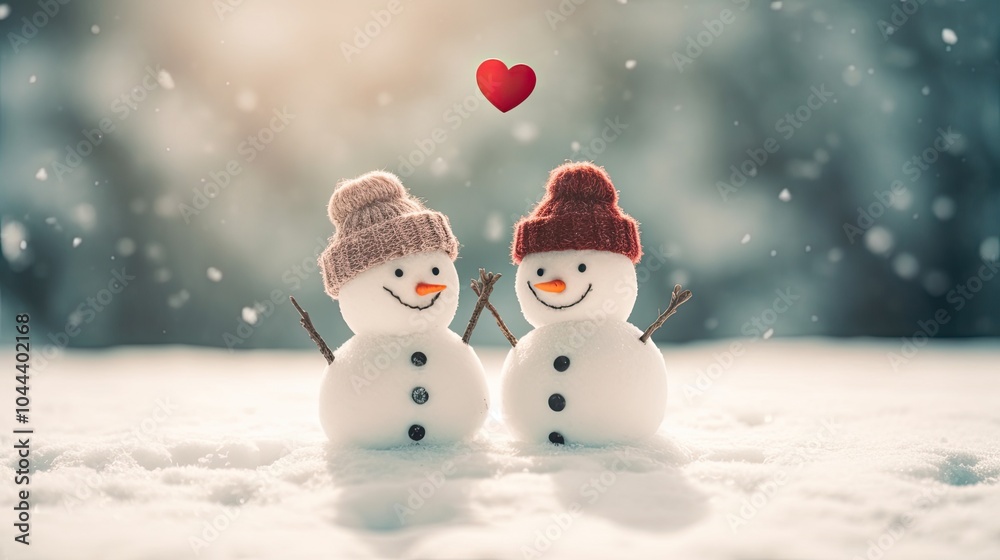 Cute snowman couple created with Generative AI Cute snowman couple created with Generative AI