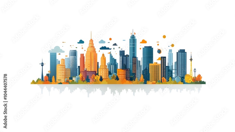 Fototapeta premium Expanding eco friendly industries and sustainable world growth visualized in a flat design on an isolated white background Showcasing the concept of a greener