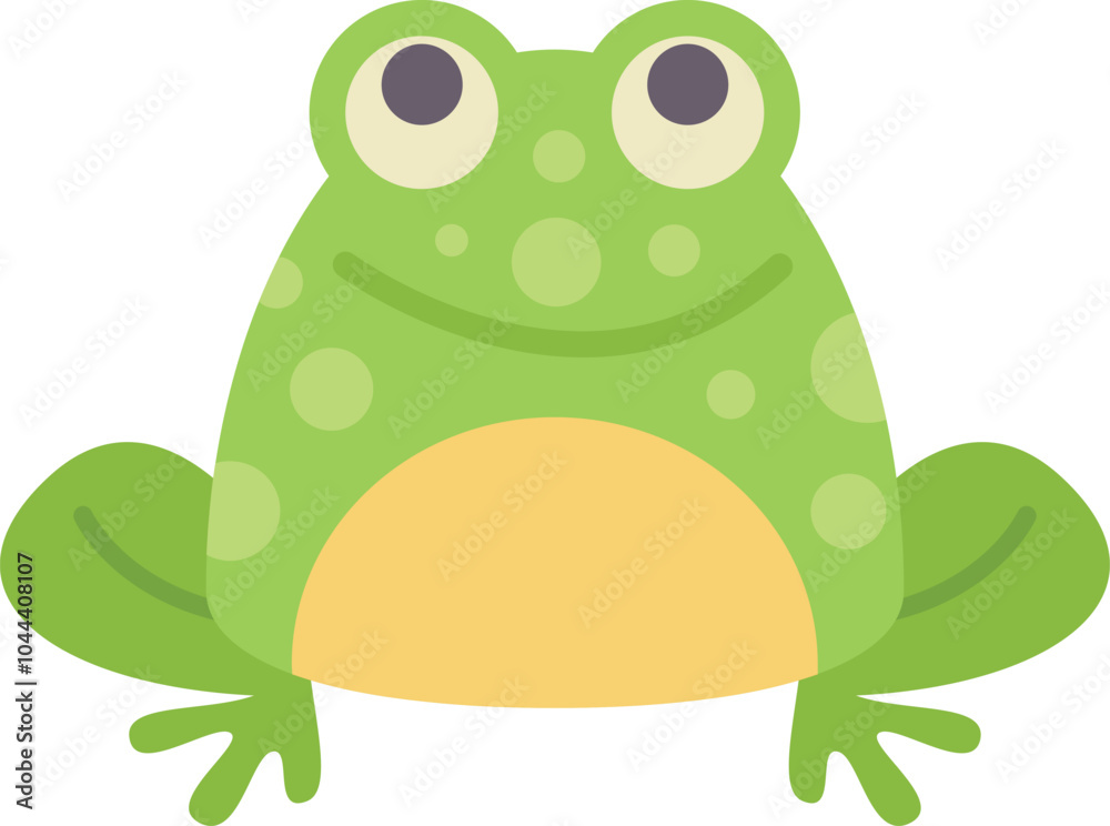 Fototapeta premium Cheerful green frog with big eyes is smiling and looking forward
