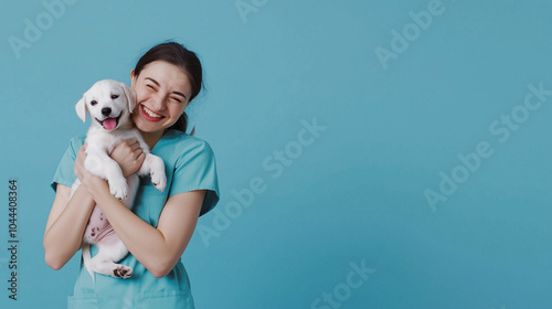 Joyful Vet with Adorable Pu...