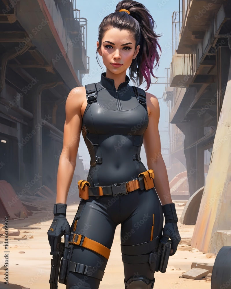 Futuristic Female Soldier in a Post Apocalyptic World Futuristic Female Soldier in a Post Apocalyptic World
