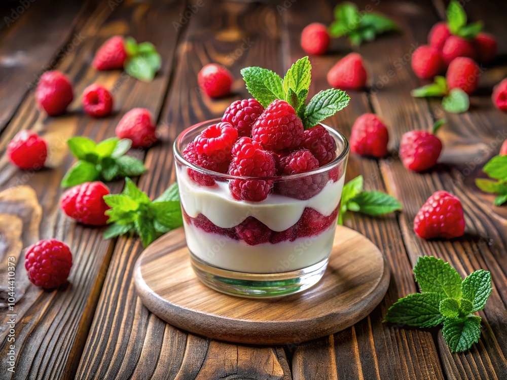 A delightful vegetarian dessert crafted with fresh red and white raspberries, elegantly displayed on a wooden table, celebrating vibrant flavors and inviting indulgence. A delightful vegetarian dessert crafted with fresh red and white raspberries, elegantly displayed on a wooden table, celebrating vibrant flavors and inviting indulgence.