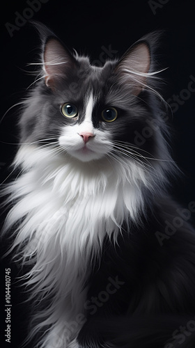 beautiful cat portrait, black and white cat painting, cat portrait, cavoido.studio, 