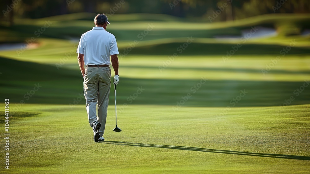 Obraz premium Male golfer in golf attire on green (golf course, institution, member)