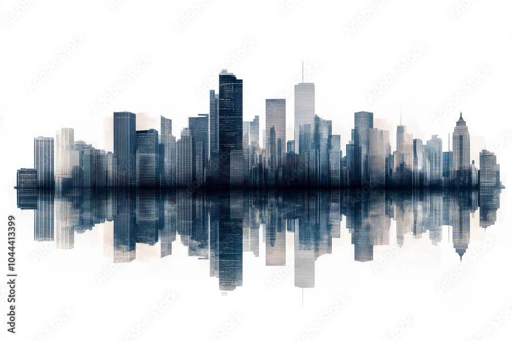 Fototapeta premium panorama view of buildings in the city urban area isolated white background.