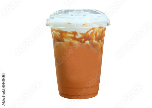 Iced tea with caramel sauce.