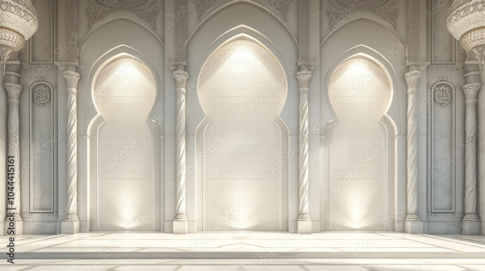 Fototapeta premium White Marble Interior with Ornate Arches and Columns