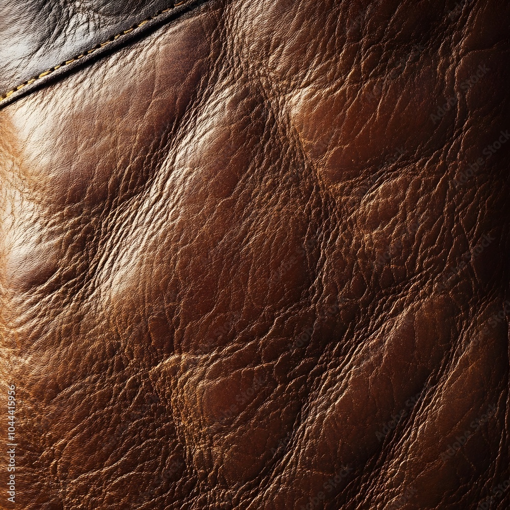 Fototapeta premium The detailed textured surface of a worn and aged brown leather material with a natural rugged and distressed appearance