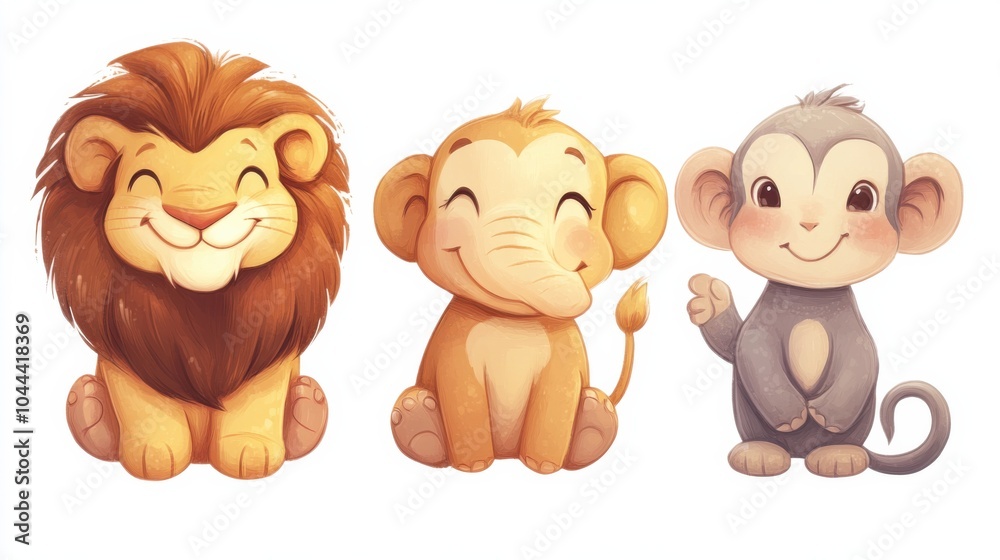 Cute Cartoon Trio of Smiling Animals