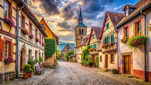 Fototapeta Naklejka Na Ścianę i Meble -  Capturing the essence of Rosheim, Alsace, in snapshots of bygone eras.