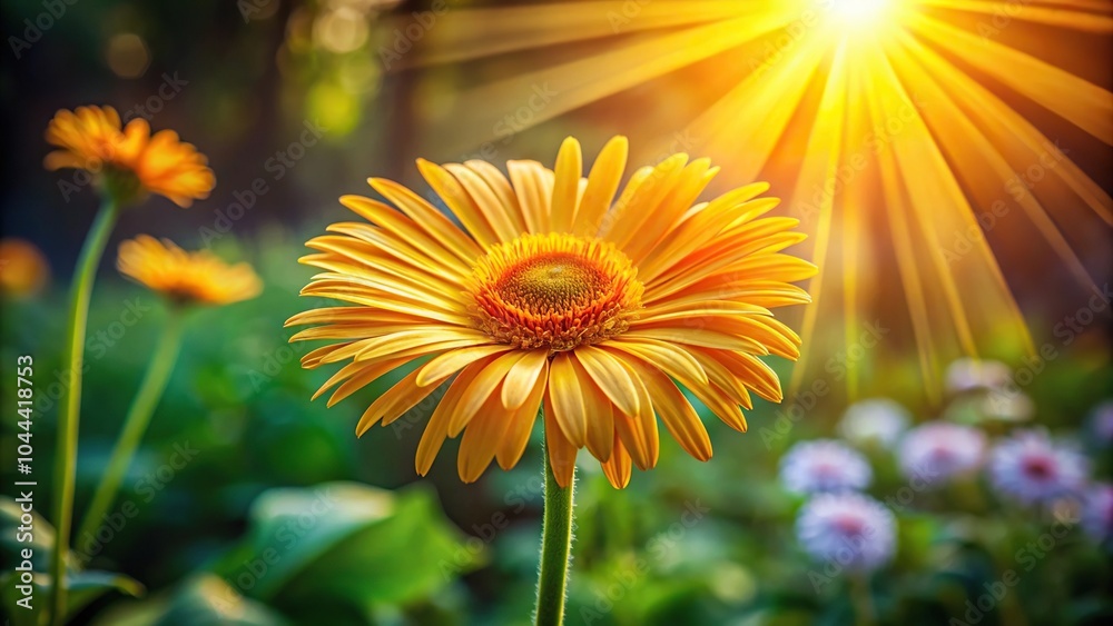 Reflection of doronicum flowers in the sun during a summer evening in the garden Reflection of doronicum flowers in the sun during a summer evening in the garden