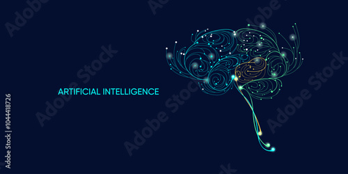 Illustration of abstract stream, AI brain concept. Artificial intelligence. Big data, technology, AI, data transfer, data flow, large language model, generative AI, LLM, NLP. NLG	