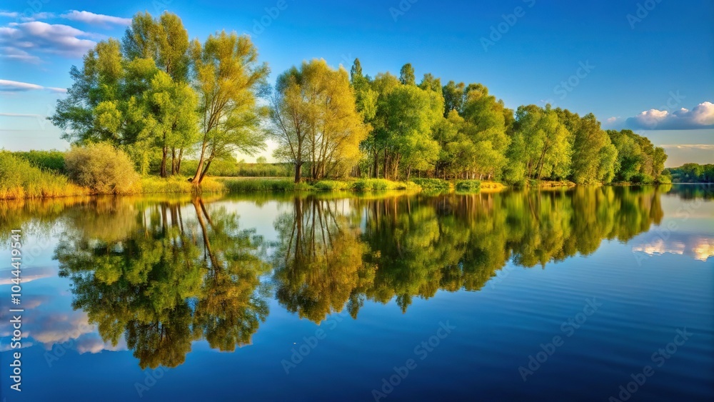 Reflection of trees in water of the river Mologa Reflected Reflection of trees in water of the river Mologa Reflected
