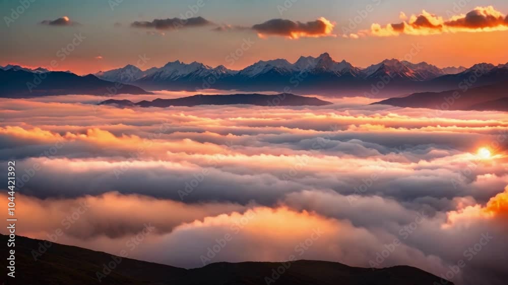 Amazing bright sunset cloudy mountains Amazing bright sunset cloudy mountains
