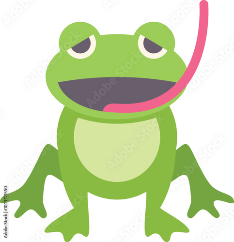 Cartoon illustration of a playful green frog sticking its tongue out and licking its mouth, isolated on a white background
