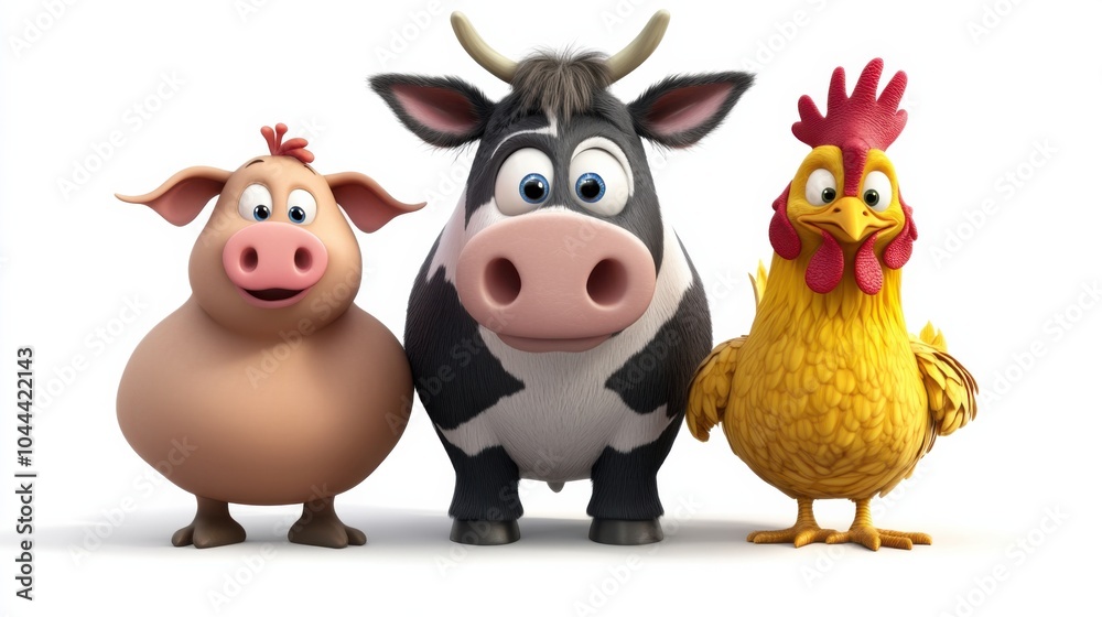 Naklejka premium Funny Cartoon Animals in a Playful Group Scene