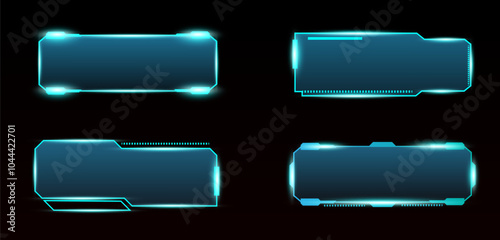 Vector technology box, futuristic callout title banner, and digital frame boxes. HUD screen or textbook blue