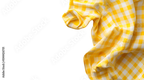 Yellow checkered cloth, tablecloth with yellow and white scotch napkins on white and transparent background 