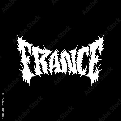 France word with death metal font hand drawing vector isolated on black background.