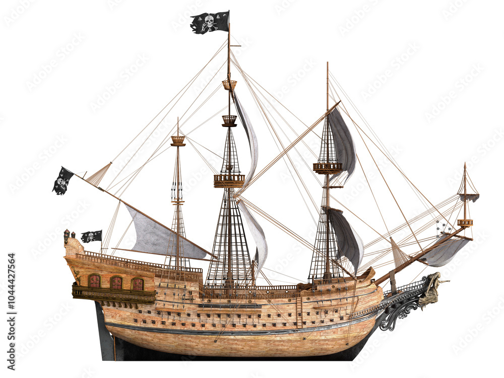 Naklejka premium 3d render pirate ship