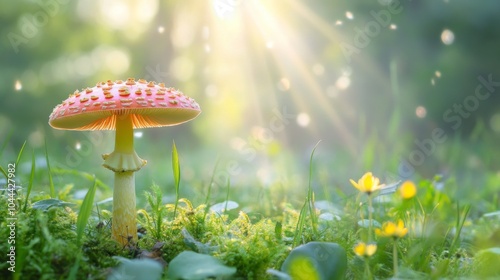Wallpaper Mural Red and White Mushroom in a Sunlit Forest Clearing Torontodigital.ca
