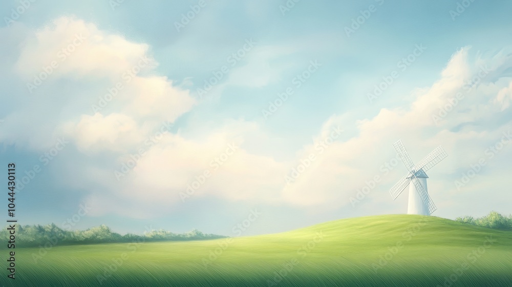Obraz premium A windmill is standing in a field of grass