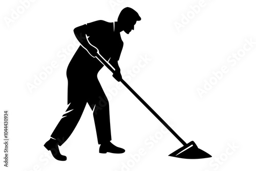 Man sweeping the floor with a mop | isolated vector silhouette illustration on white background