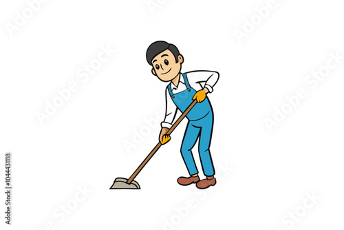 Man sweeping the floor with a mop | isolated vector silhouette illustration on white background