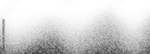 Halftone wavy grunge gradient background. Faded grain gritty wallpaper. Black white comic noise grit surface. Pixelated speckles, dots and particles overlay. Aged dirty sand backdrop cover. Vector