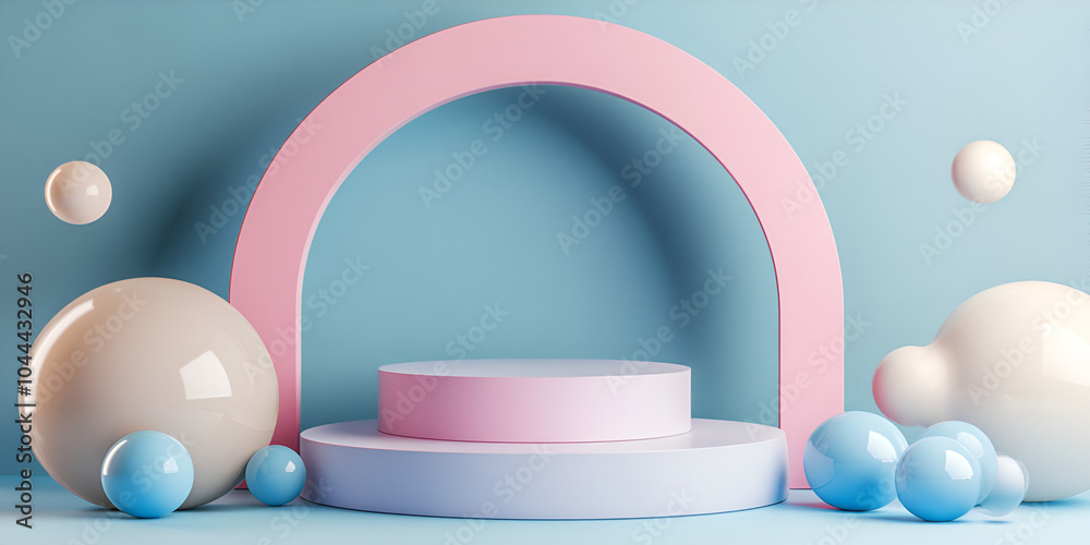 Pastel Toned Abstract Geometry Setup with Spheres and Arches Pastel Toned Abstract Geometry Setup with Spheres and Arches